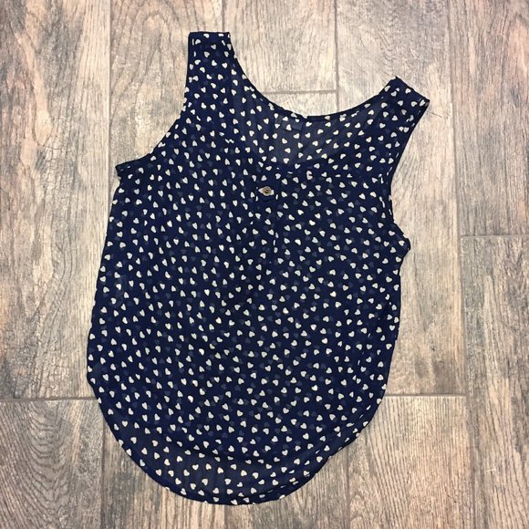 Navy Blue Chiffon Flowy Heart Hi-Lo Blouse Top - Picture 4 of 5